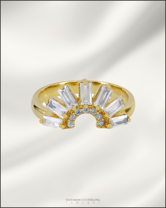 Sterling Silver Sunshine Ring with Cubic Zirconia in Gold