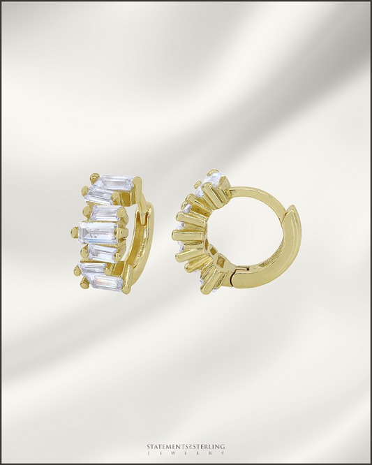 Sterling Silver Modern Hoop Earrings with Cubic Zirconia in Gold
