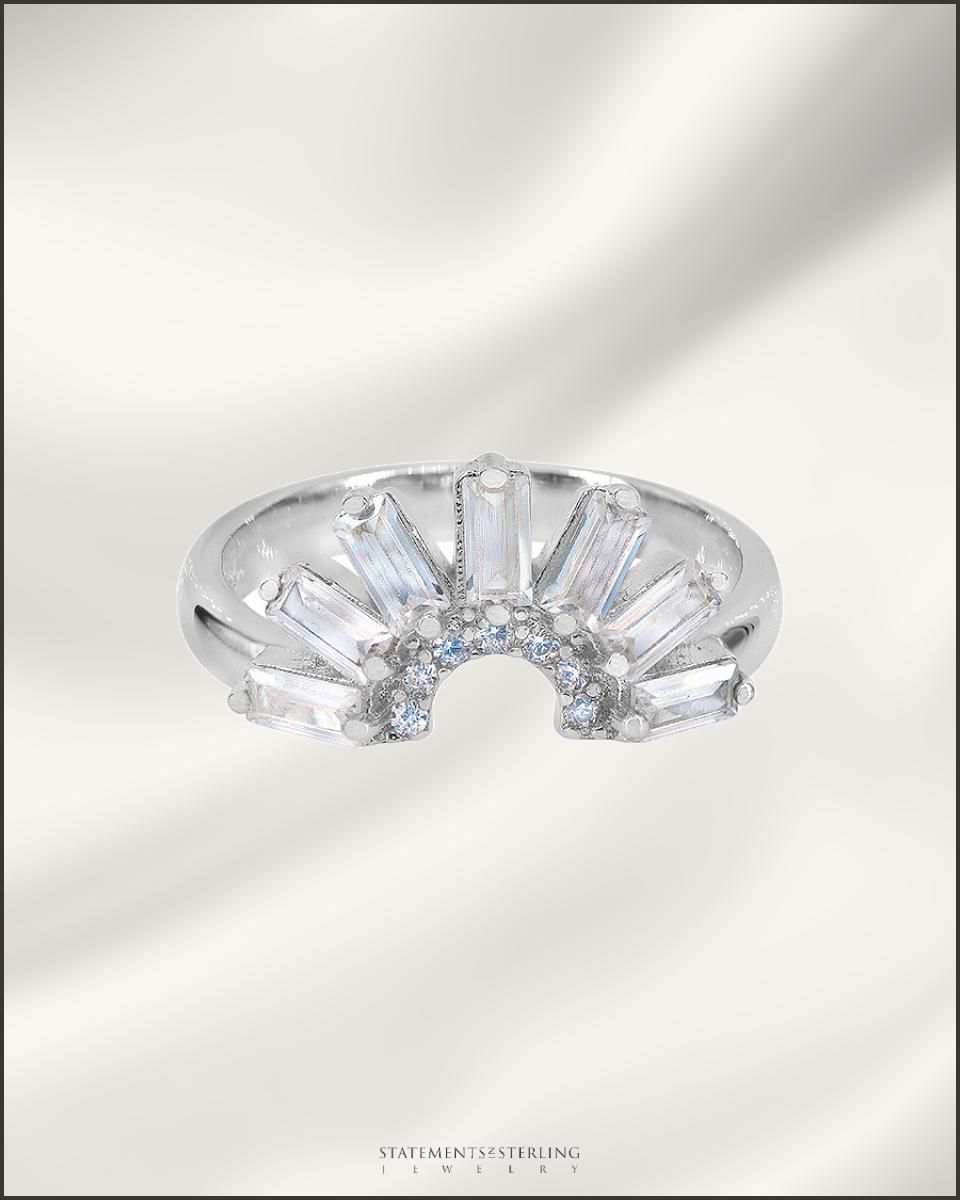 Sterling Silver Sunshine Ring with Cubic Zirconia in Rhodium