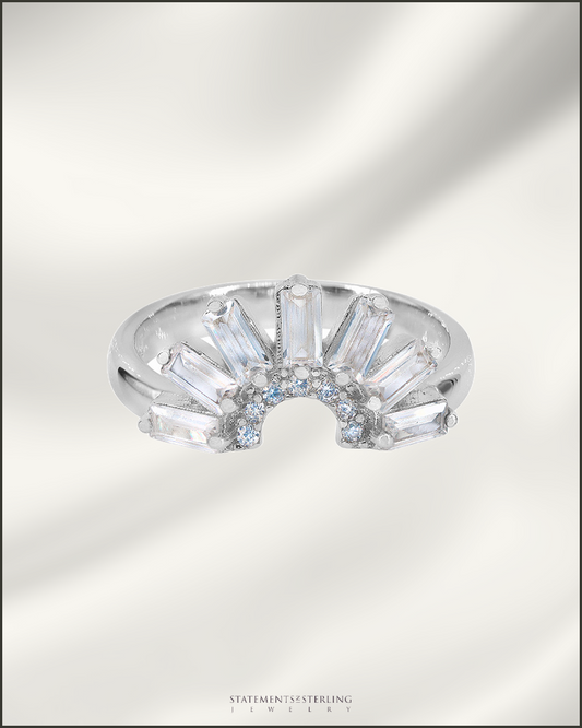 Sterling Silver Sunshine Ring with Cubic Zirconia in Rhodium