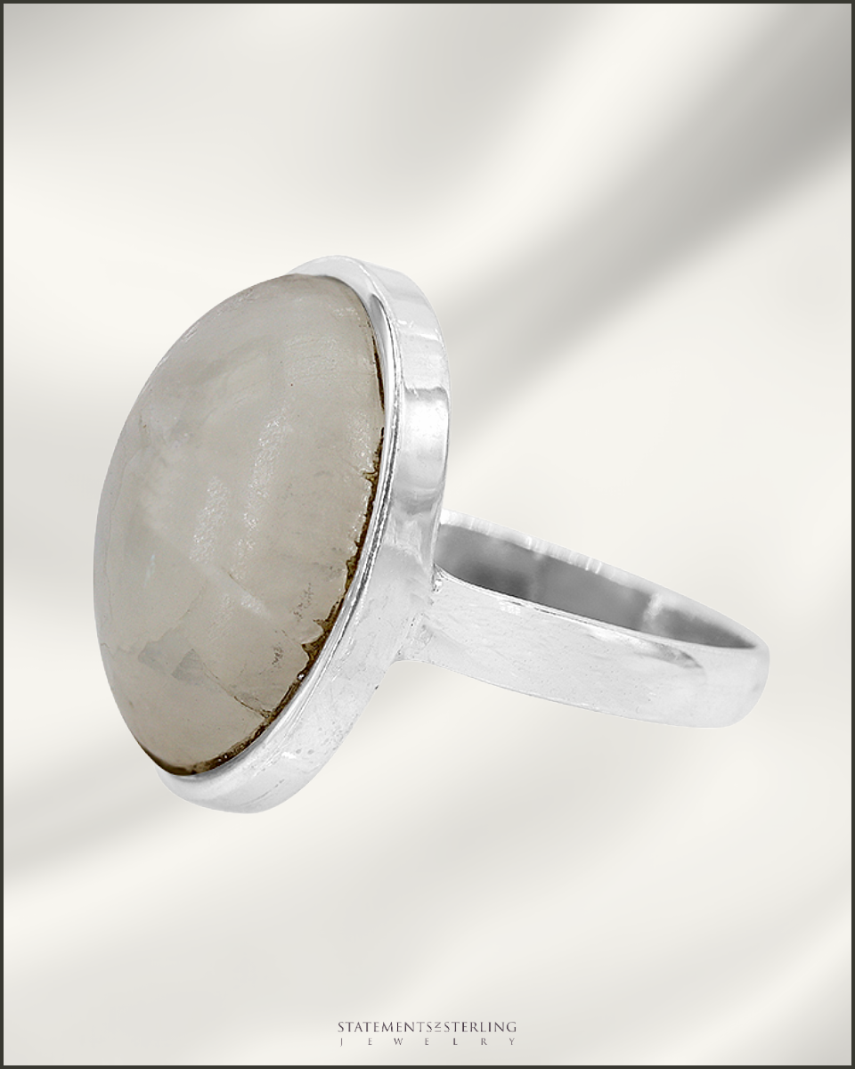 Gemstone and Sterling Silver Oval Ring in Moonstone