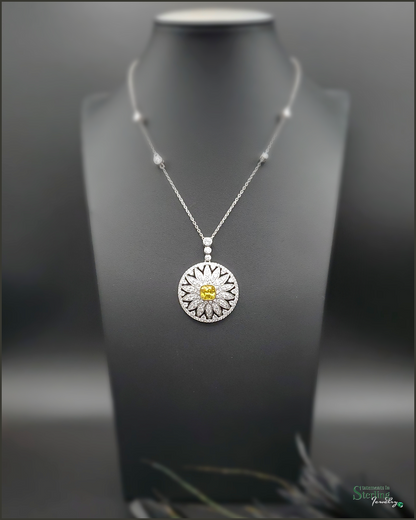Sterling Silver Canary Cubic Zirconia Vintage Necklace