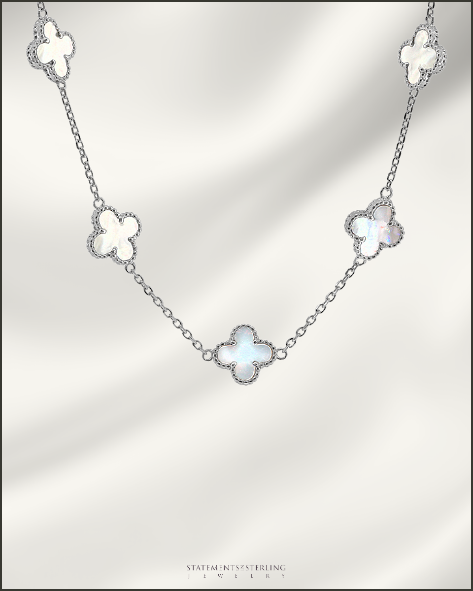 Sterling Silver Clover Necklace in Pearl