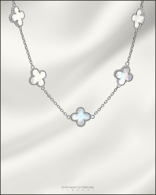 Sterling Silver Clover Necklace in Pearl