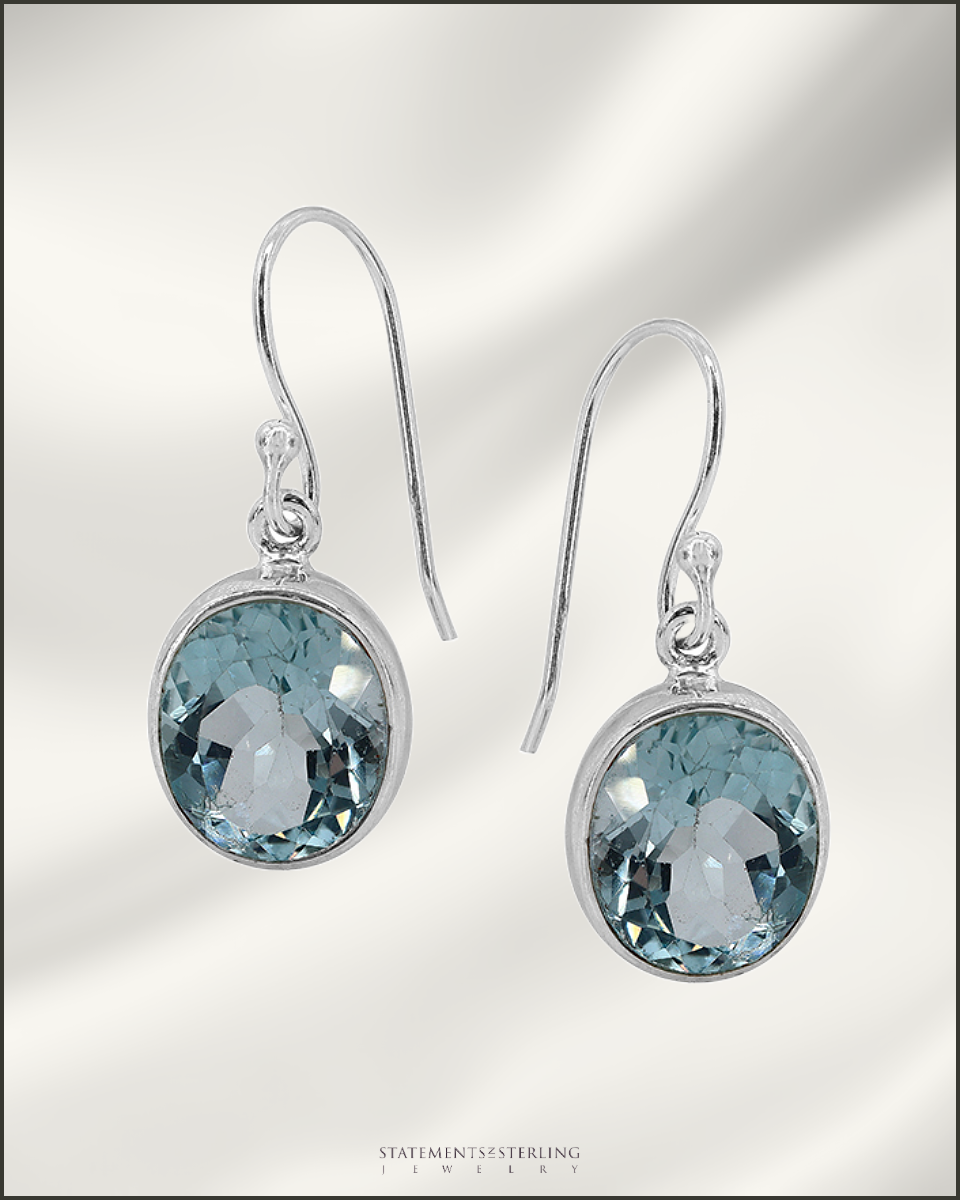 Gemstone and Sterling Silver Oval Earrings in Blue Topaz