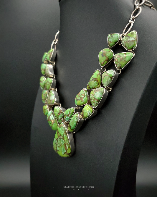 Green Goddess Copper Turquoise and Sterling Silver Statement Necklace