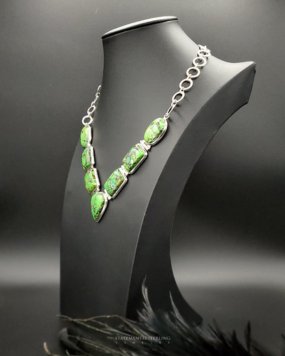 Green Copper Turquoise and Sterling Silver Necklace