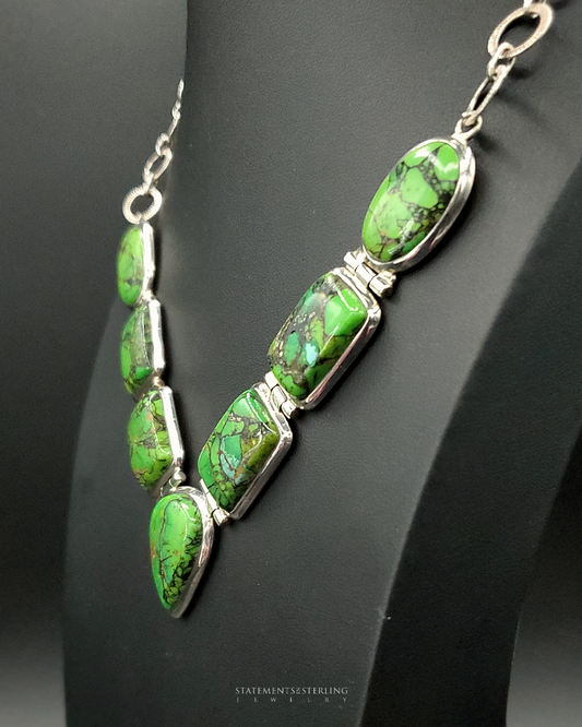 Green Copper Turquoise and Sterling Silver Necklace