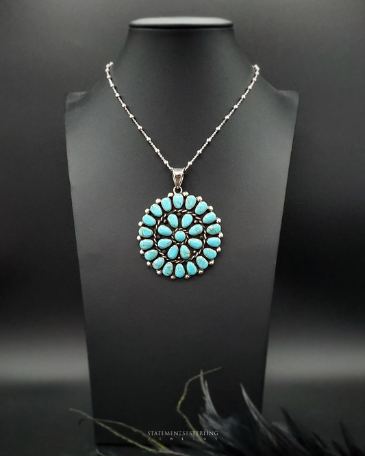 Turquoise and Sterling Silver Flower Cluster Pendant
