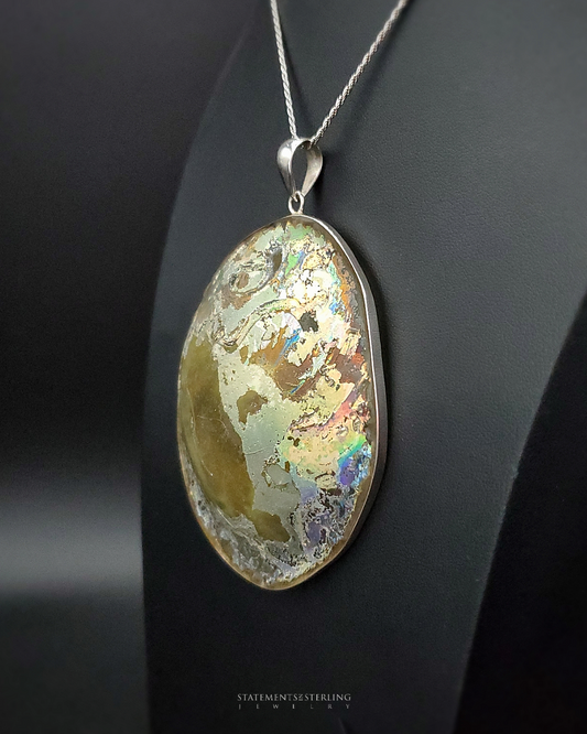 Roman Glass and Sterling Silver Statement Pendant III