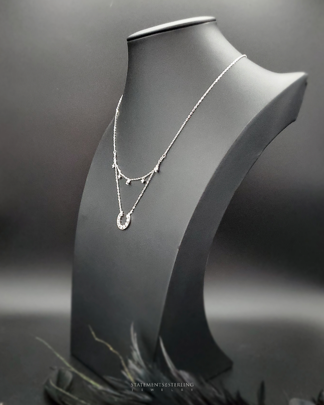 Sterling Silver Horseshoe Cubic Zirconia Layered Necklace