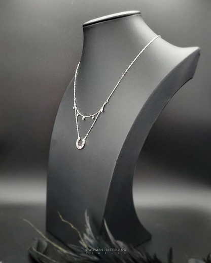 Sterling Silver Horseshoe Cubic Zirconia Layered Necklace