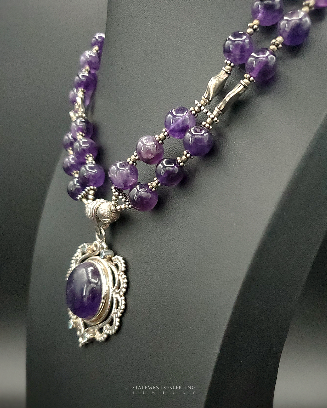 Purple African Amethyst, Swiss Blue Topaz and Sterling Silver Necklace