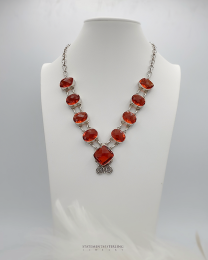 Red Sunset Quartz and Sterling Silver Necklace