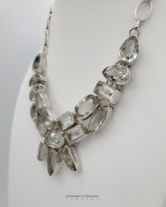 Green Amethyst and Sterling Silver Sparkle Necklace