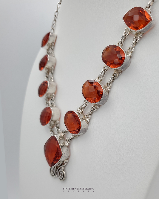 Red Sunset Quartz and Sterling Silver Necklace