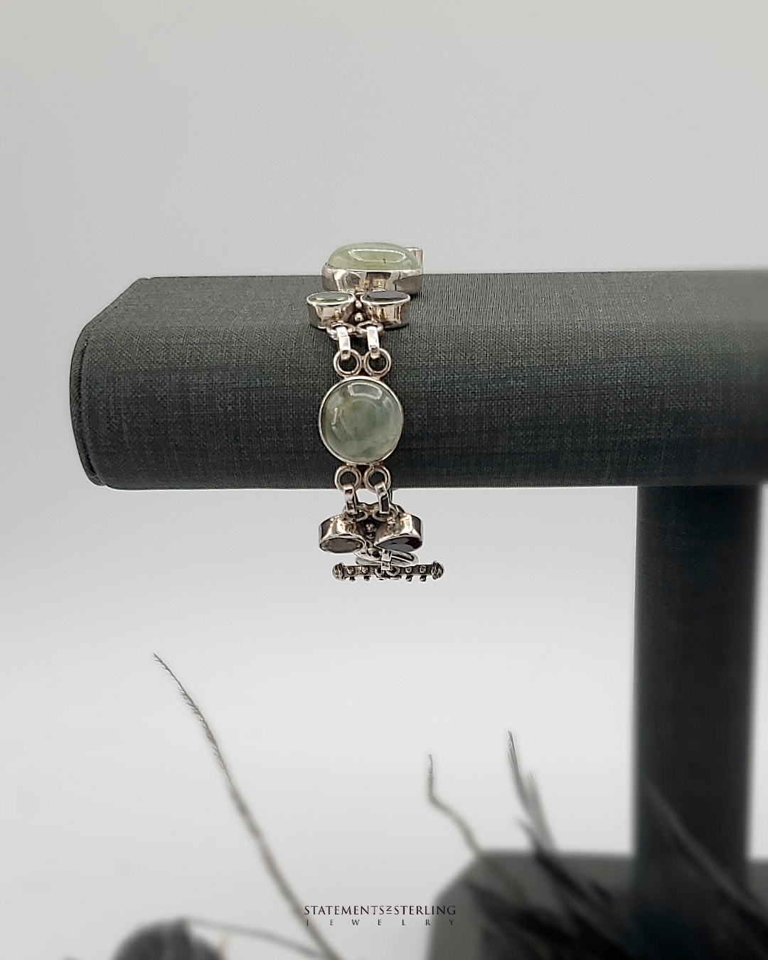 Moss Prehnite and Multi-Gem Sterling Silver Bracelet