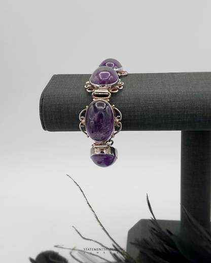 Purple African Amethyst and Sterling Silver Bracelet