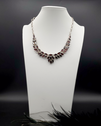 Garnet and Sterling Silver Pomegranate Seed Necklace and Earrings Set