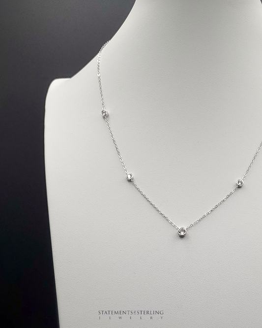 Sterling Silver Cubic Zirconia Station Necklace