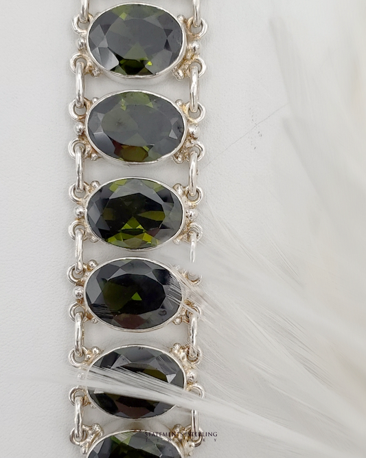 Olive Green Peridot and Sterling Silver Elegance Bracelet