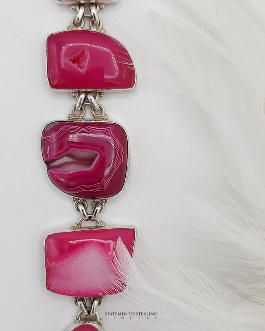 Pink Druzy and Sterling Silver Bracelet