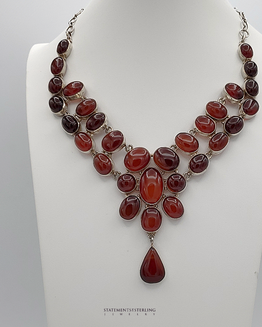 Carnelian Cabochon Sterling Silver Statement Necklace