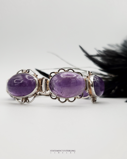 Purple African Amethyst and Sterling Silver Bracelet