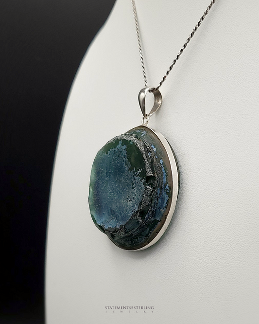 Roman Glass and Sterling Silver Statement Pendant IV