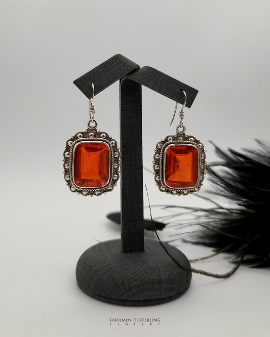 Red Sunset Quartz and Sterling Silver Earrings