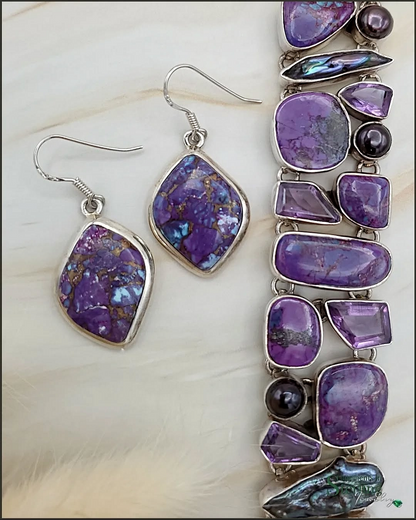 Purple Copper Turquoise and Sterling Silver Earrings