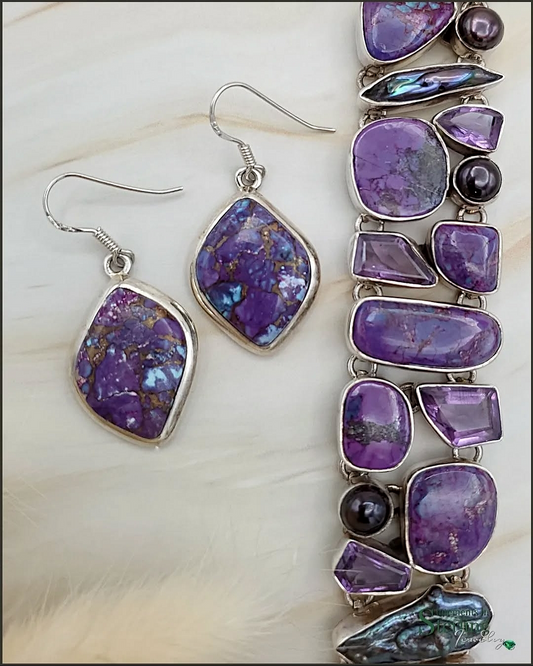 Purple Copper Turquoise and Sterling Silver Earrings