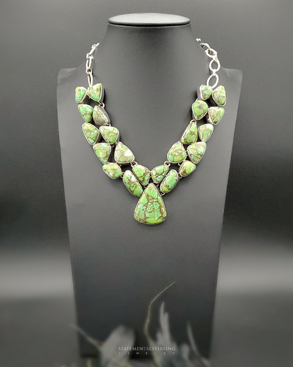 Green Goddess Copper Turquoise and Sterling Silver Statement Necklace