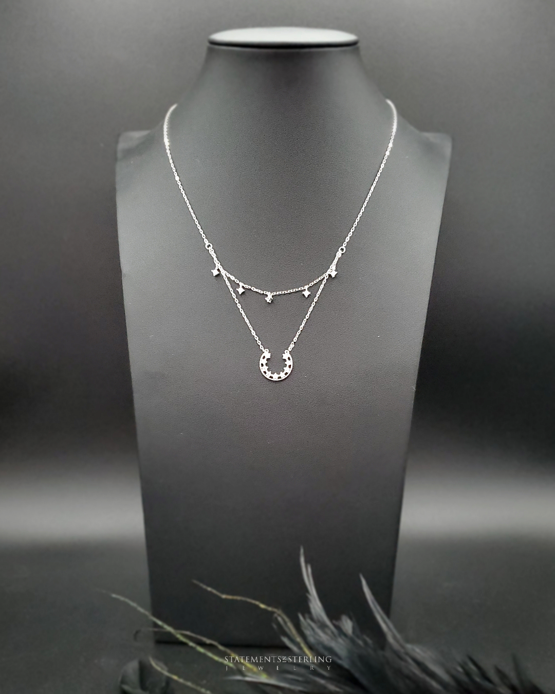 Sterling Silver Horseshoe Cubic Zirconia Layered Necklace