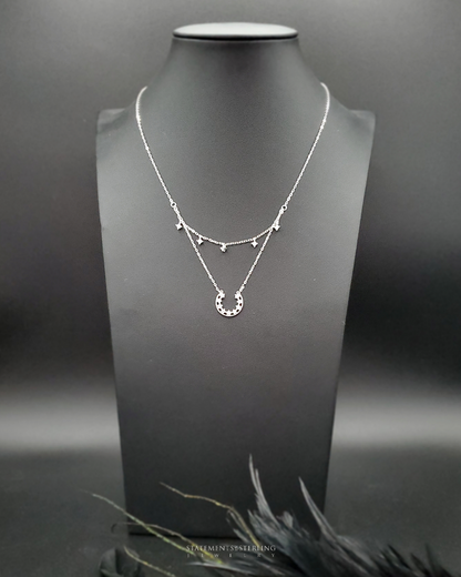 Sterling Silver Horseshoe Cubic Zirconia Layered Necklace