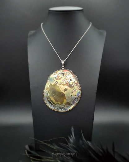 Roman Glass and Sterling Silver Statement Pendant III