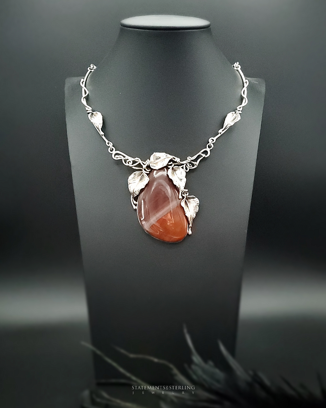Imperial Jasper and Sterling Silver Leaves Necklace