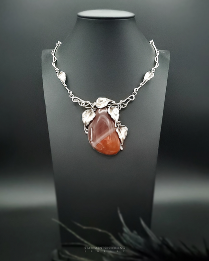 Imperial Jasper and Sterling Silver Leaves Necklace