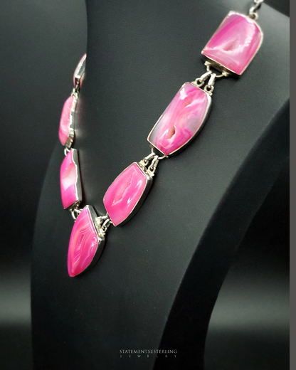 Pink Druzy and Sterling Silver Necklace