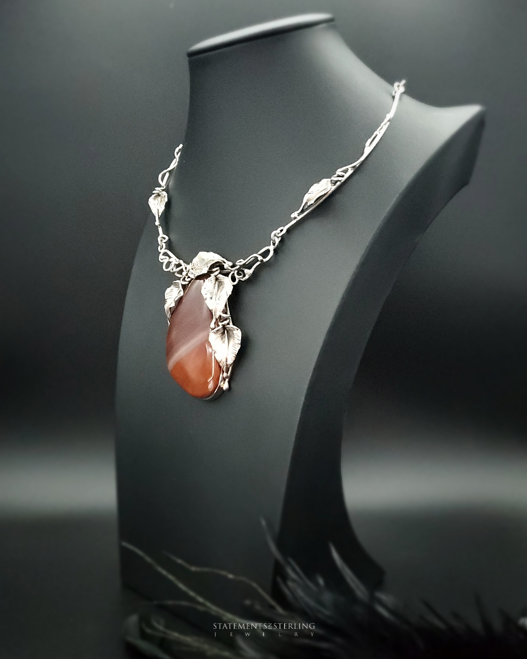 Imperial Jasper and Sterling Silver Leaves Necklace