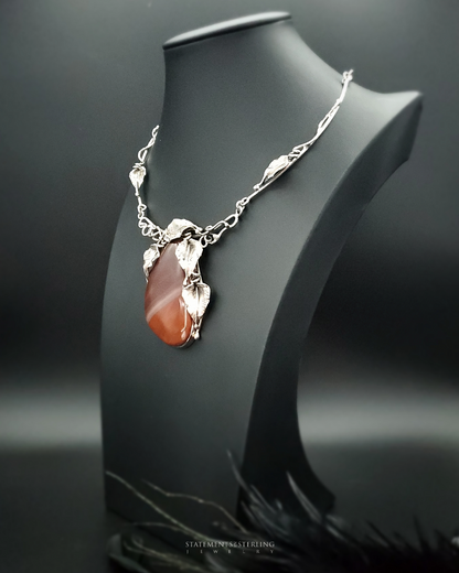 Imperial Jasper and Sterling Silver Leaves Necklace