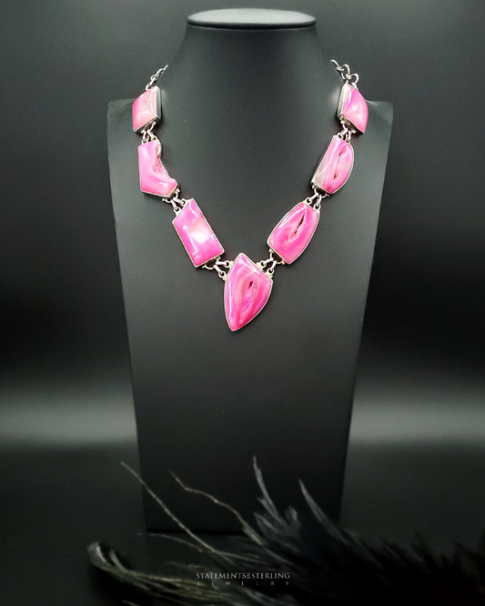 Pink Druzy and Sterling Silver Necklace