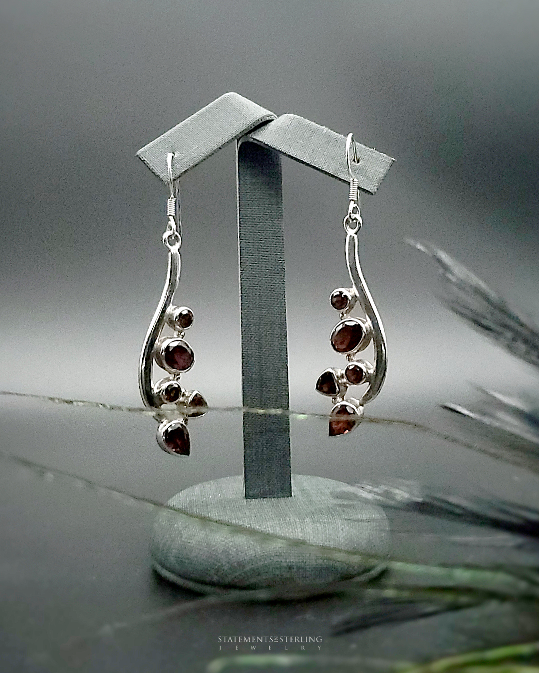 Garnet and Sterling Silver Pomegranate Seed Necklace and Earrings Set