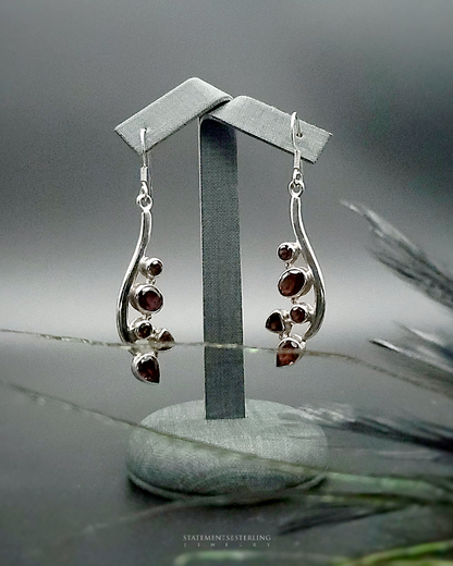 Garnet and Sterling Silver Pomegranate Seed Necklace and Earrings Set