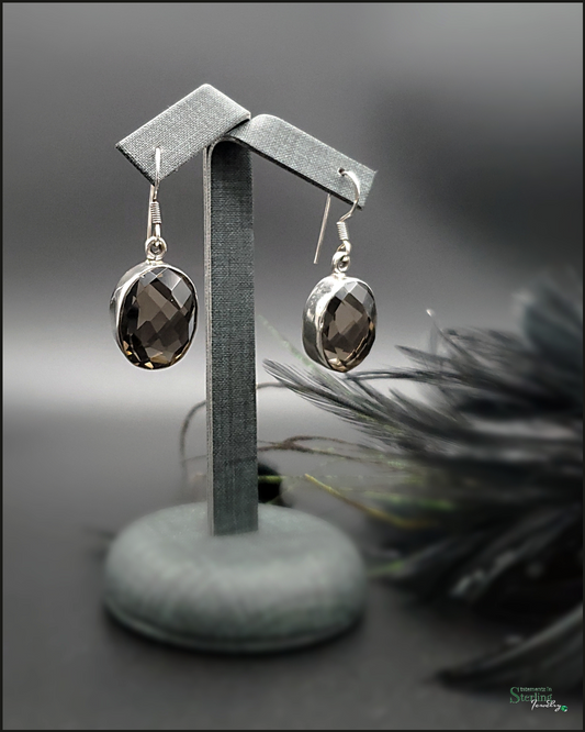 Smoky Quartz and Sterling Silver Drop Earrings