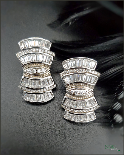 Vintage Art Deco Sterling Silver and Cubic Zirconia Earrings