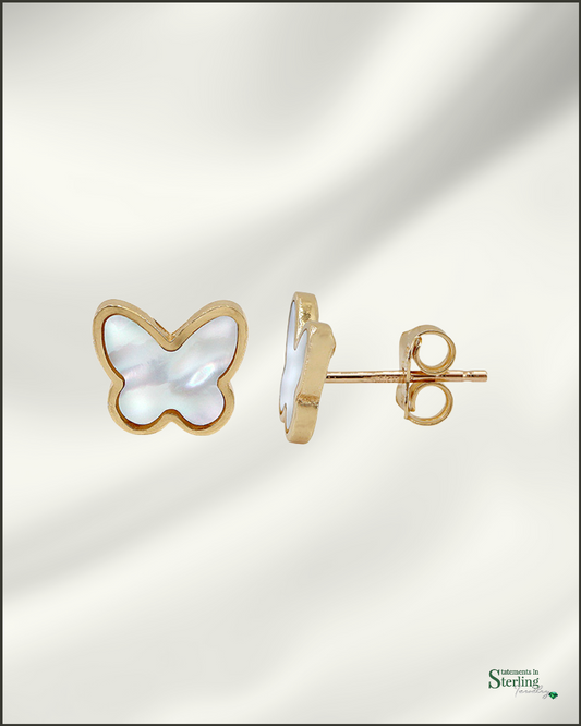 10k Gold Mother of Pearl Butterfly Stud Earrings