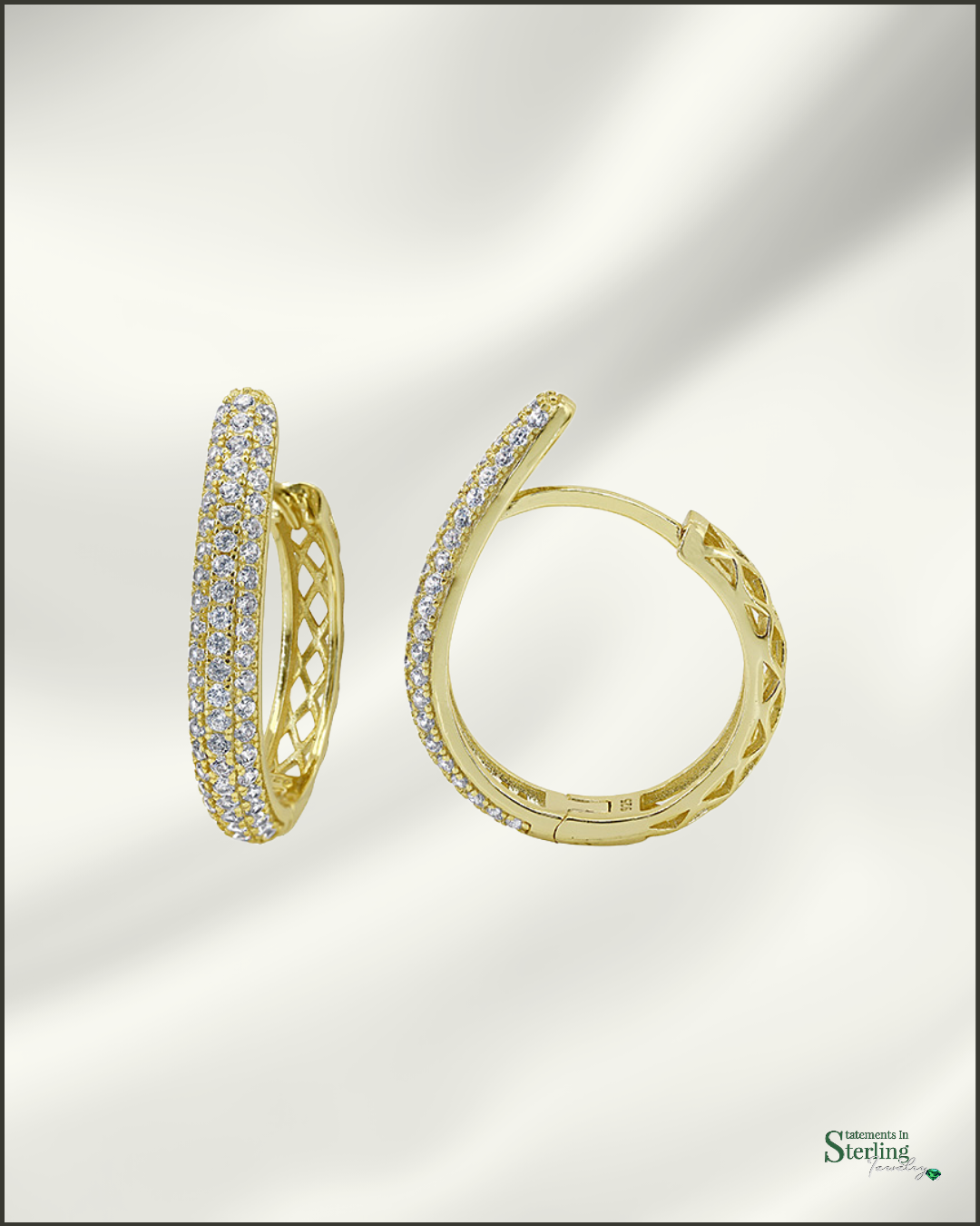 Sterling Silver Pave Hoop Earrings in Gold