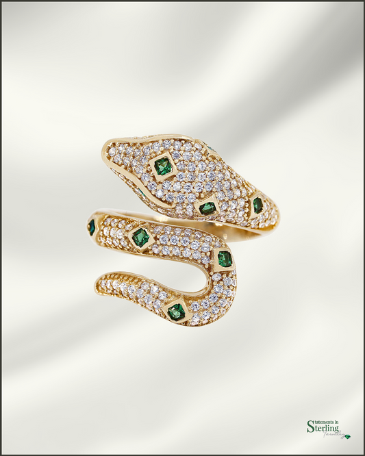 10k Gold Snake Ring with Cubic Zirconia