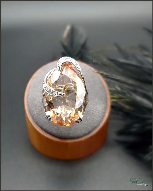 Peach Quartz, White Topaz and Sterling Silver Ring